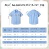 imageLOLANTA Boys Linen Shirt Short Sleeve Guayabera Shirts Button Down Textured Summer Outfits Beach Tops with One PocketBlue