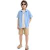 imageLOLANTA Boys Linen Shirt Short Sleeve Guayabera Shirts Button Down Textured Summer Outfits Beach Tops with One PocketBlue