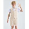 imageLOLANTA Boys Linen Suit 4 Piece Summer Gentleman Outfit Kids Dress Vest Shirt Shorts Set for Beach Wedding GraduationBeige