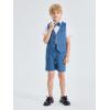 imageLOLANTA Boys Linen Suit 4 Piece Summer Gentleman Outfit Kids Dress Vest Shirt Shorts Set for Beach Wedding GraduationBlue