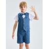 imageLOLANTA Boys Linen Suit 4 Piece Summer Gentleman Outfit Kids Dress Vest Shirt Shorts Set for Beach Wedding GraduationBlue