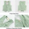 imageLOLANTA Boys Linen Suit 4 Piece Summer Gentleman Outfit Kids Dress Vest Shirt Shorts Set for Beach Wedding GraduationGreen