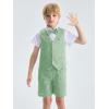 imageLOLANTA Boys Linen Suit 4 Piece Summer Gentleman Outfit Kids Dress Vest Shirt Shorts Set for Beach Wedding GraduationGreen