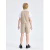 imageLOLANTA Boys Linen Suit 4 Piece Summer Gentleman Outfit Kids Dress Vest Shirt Shorts Set for Beach Wedding GraduationKhaki