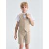 imageLOLANTA Boys Linen Suit 4 Piece Summer Gentleman Outfit Kids Dress Vest Shirt Shorts Set for Beach Wedding GraduationKhaki