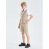 imageLOLANTA Boys Linen Suit 4 Piece Summer Gentleman Outfit Kids Dress Vest Shirt Shorts Set for Beach Wedding GraduationKhaki