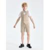 imageLOLANTA Boys Linen Suit 4 Piece Summer Gentleman Outfit Kids Dress Vest Shirt Shorts Set for Beach Wedding GraduationKhaki