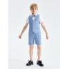 imageLOLANTA Boys Linen Suit 4 Piece Summer Gentleman Outfit Kids Dress Vest Shirt Shorts Set for Beach Wedding GraduationLight Blue