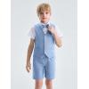 imageLOLANTA Boys Linen Suit 4 Piece Summer Gentleman Outfit Kids Dress Vest Shirt Shorts Set for Beach Wedding GraduationLight Blue
