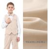 imageLOLANTA Boys Linen Suit Dress Clothes Kids Graduation Wedding Outfit 4 Piece Shirt Vest Pants Set with Bow TieBeige