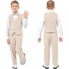 imageLOLANTA Boys Linen Suit Dress Clothes Kids Graduation Wedding Outfit 4 Piece Shirt Vest Pants Set with Bow TieBeige
