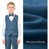 imageLOLANTA Boys Linen Suit Dress Clothes Kids Graduation Wedding Outfit 4 Piece Shirt Vest Pants Set with Bow TieBlue