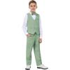 imageLOLANTA Boys Linen Suit Dress Clothes Kids Graduation Wedding Outfit 4 Piece Shirt Vest Pants Set with Bow TieGreen