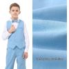 imageLOLANTA Boys Linen Suit Dress Clothes Kids Graduation Wedding Outfit 4 Piece Shirt Vest Pants Set with Bow TieLight Blue