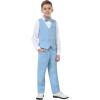 imageLOLANTA Boys Linen Suit Dress Clothes Kids Graduation Wedding Outfit 4 Piece Shirt Vest Pants Set with Bow TieLight Blue