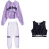 imageLOLANTA Girls 3 Piece Outfits Cropped Hoodie Tank Top Jogger Pants Set Hip Hop Jazz Street Dance Skateboarding ClothesLight Purple