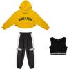 imageLOLANTA Girls 3 Piece Outfits Cropped Hoodie Tank Top Jogger Pants Set Hip Hop Jazz Street Dance Skateboarding ClothesYellow
