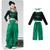 imageLOLANTA Girls Hip Hop Dance Clothes 2 Piece Outfits Jazz Team Long Sleeve Crop Top Cargo Pants SetGreen
