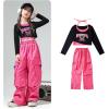 imageLOLANTA Girls Hip Hop Dance Clothes 2 Piece Outfits Jazz Team Long Sleeve Crop Top Cargo Pants SetPink