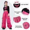 imageLOLANTA Girls Hip Hop Dance Clothes 2 Piece Outfits Jazz Team Long Sleeve Crop Top Cargo Pants SetPink