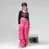 imageLOLANTA Girls Hip Hop Dance Clothes 2 Piece Outfits Jazz Team Long Sleeve Crop Top Cargo Pants SetPink