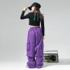 imageLOLANTA Girls Hip Hop Dance Clothes 2 Piece Outfits Jazz Team Long Sleeve Crop Top Cargo Pants SetPurple