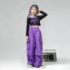 imageLOLANTA Girls Hip Hop Dance Clothes 2 Piece Outfits Jazz Team Long Sleeve Crop Top Cargo Pants SetPurple