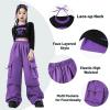 imageLOLANTA Girls Hip Hop Dance Clothes 2 Piece Outfits Jazz Team Long Sleeve Crop Top Cargo Pants SetPurple
