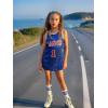imageLOLANTA Girls Hip Hop Dance Clothes Kids Jersey Sequin Dress Long Tank Top Jazz Costume Cheerleading TShirtBlue