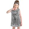 imageLOLANTA Girls Hip Hop Dance Clothes Kids Jersey Sequin Dress Long Tank Top Jazz Costume Cheerleading TShirtGrey