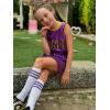 imageLOLANTA Girls Hip Hop Dance Clothes Kids Jersey Sequin Dress Long Tank Top Jazz Costume Cheerleading TShirtPurple