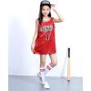 imageLOLANTA Girls Hip Hop Dance Clothes Kids Jersey Sequin Dress Long Tank Top Jazz Costume Cheerleading TShirtRed