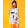 imageLOLANTA Girls Hip Hop Dance Clothes Kids Jersey Sequin Dress Long Tank Top Jazz Costume Cheerleading TShirtSilver