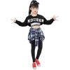 imageLOLANTA Girls Hip Hop Dance Costumes 3Piece Outfit Letter Print Long Sleeve Crop Top  Culottes Pantskirts  VestBlack