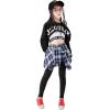 imageLOLANTA Girls Hip Hop Dance Costumes 3Piece Outfit Letter Print Long Sleeve Crop Top  Culottes Pantskirts  VestBlack