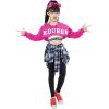 imageLOLANTA Girls Hip Hop Dance Costumes 3Piece Outfit Letter Print Long Sleeve Crop Top  Culottes Pantskirts  VestPink