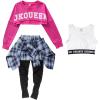 imageLOLANTA Girls Hip Hop Dance Costumes 3Piece Outfit Letter Print Long Sleeve Crop Top  Culottes Pantskirts  VestPink