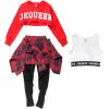 imageLOLANTA Girls Hip Hop Dance Costumes 3Piece Outfit Letter Print Long Sleeve Crop Top  Culottes Pantskirts  VestRed