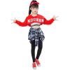 imageLOLANTA Girls Hip Hop Dance Costumes 3Piece Outfit Letter Print Long Sleeve Crop Top  Culottes Pantskirts  VestRed Blue
