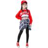 imageLOLANTA Girls Hip Hop Dance Costumes 3Piece Outfit Letter Print Long Sleeve Crop Top  Culottes Pantskirts  VestRed Blue