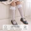 imageLOLANTA Girls Lace Knee High Socks 2 Pack Sheer Patterned Hollow Cute Ruffle School Stockings 59YearsBlack Flower White Flower