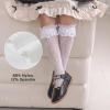 imageLOLANTA Girls Lace Knee High Socks 2 Pack Sheer Patterned Hollow Cute Ruffle School Stockings 59YearsBlack Flower White Flower