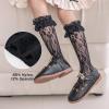 imageLOLANTA Girls Lace Knee High Socks 2 Pack Sheer Patterned Hollow Cute Ruffle School Stockings 59YearsBlack Heart Black Flower
