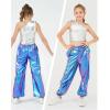imageLOLANTA Girls Metallic Jogger Pants Shiny Jazz Street Hip Hop Dance Pants 716 Convertible Leg OpeningBluepurple