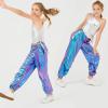 imageLOLANTA Girls Metallic Jogger Pants Shiny Jazz Street Hip Hop Dance Pants 716 Convertible Leg OpeningBluepurple