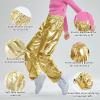 imageLOLANTA Girls Metallic Jogger Pants Shiny Jazz Street Hip Hop Dance Pants 716 Convertible Leg OpeningGold
