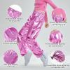 imageLOLANTA Girls Metallic Jogger Pants Shiny Jazz Street Hip Hop Dance Pants 716 Convertible Leg OpeningPink