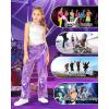 imageLOLANTA Girls Metallic Jogger Pants Shiny Jazz Street Hip Hop Dance Pants 716 Convertible Leg OpeningPurple