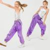 imageLOLANTA Girls Metallic Jogger Pants Shiny Jazz Street Hip Hop Dance Pants 716 Convertible Leg OpeningPurple