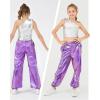 imageLOLANTA Girls Metallic Jogger Pants Shiny Jazz Street Hip Hop Dance Pants 716 Convertible Leg OpeningPurple